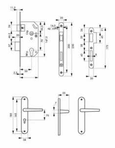 Garniture monomax axe 50 à cylindre 3 clés v/br + ensemble leto 2