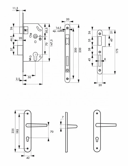 Garniture monomax axe 50 à cylindre 3 clés v/br + ensemble ouranus