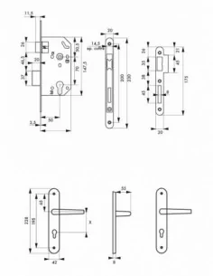 Garniture monomax axe 50 à cylindre 3 clés v/br + ensemble pelope 2