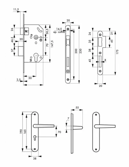 Garniture monomax axe 50 à cylindre 3 clés v/br + ensemble vesta