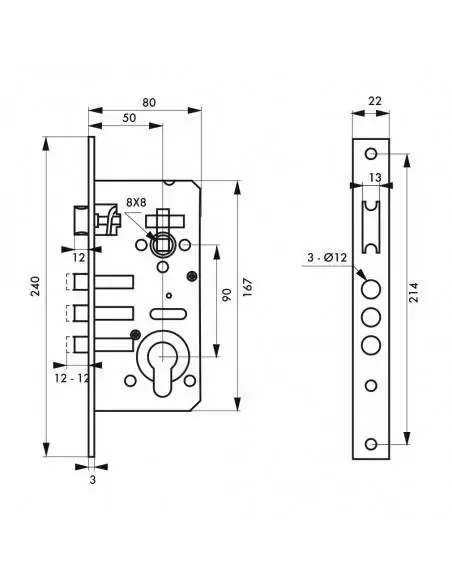 Serrure encastrable pour porte d'entrée à cylindre