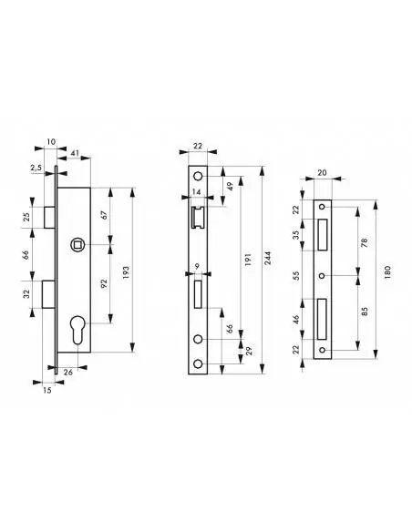 Serrure encastrable pour porte d'entrée axe à 26 l 41