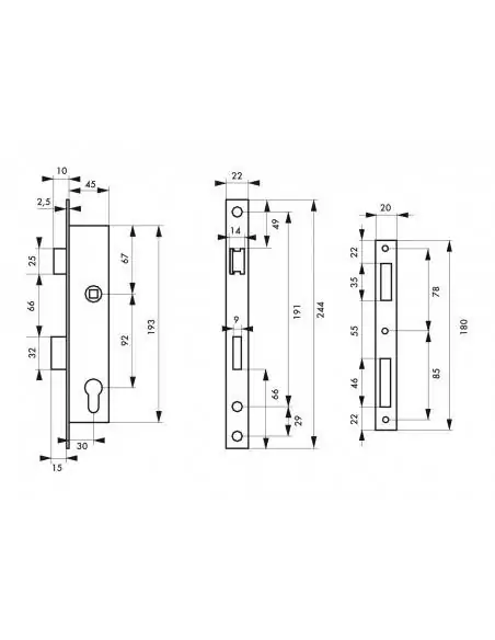 Serrure encastrable pour porte d'entrée axe à 30 l 45