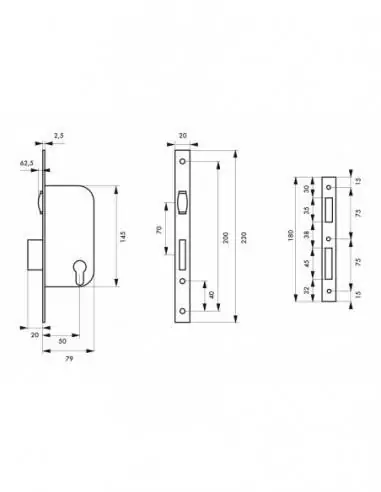 Serrure encastrable pour porte d'entrée à rouleau v/br 3 clés Serrure encastrable pour porte d'entrée à rouleau v/br 3 clés