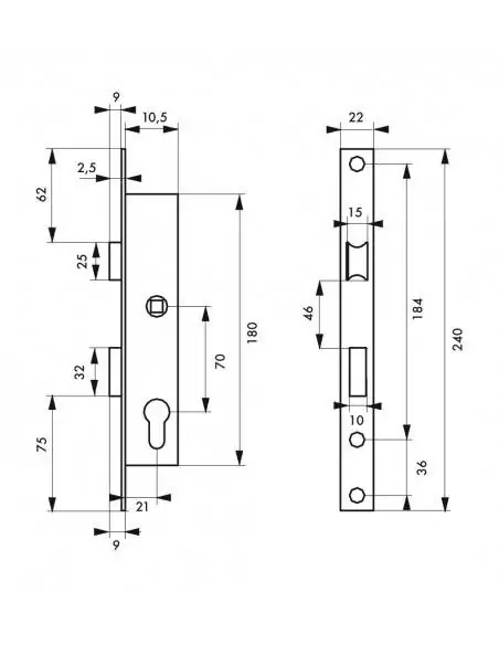 Serrure encastrable pour porte d'entrée axe 10,5 l 21 e70 révers. 3 clés