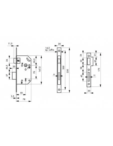 Serrure encastrable pour porte d'entrée monomax nf pdt 1/2 tour bc