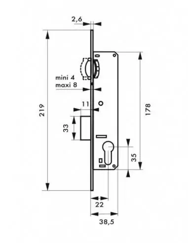 Serrure encastrable pour porte d'intérieur à cylindre Serrure encastrable pour porte d'intérieur à cylindre