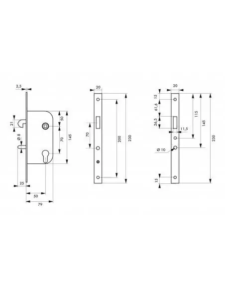 Serrure encastrable pour porte d'intérieur à mentonnet v/br