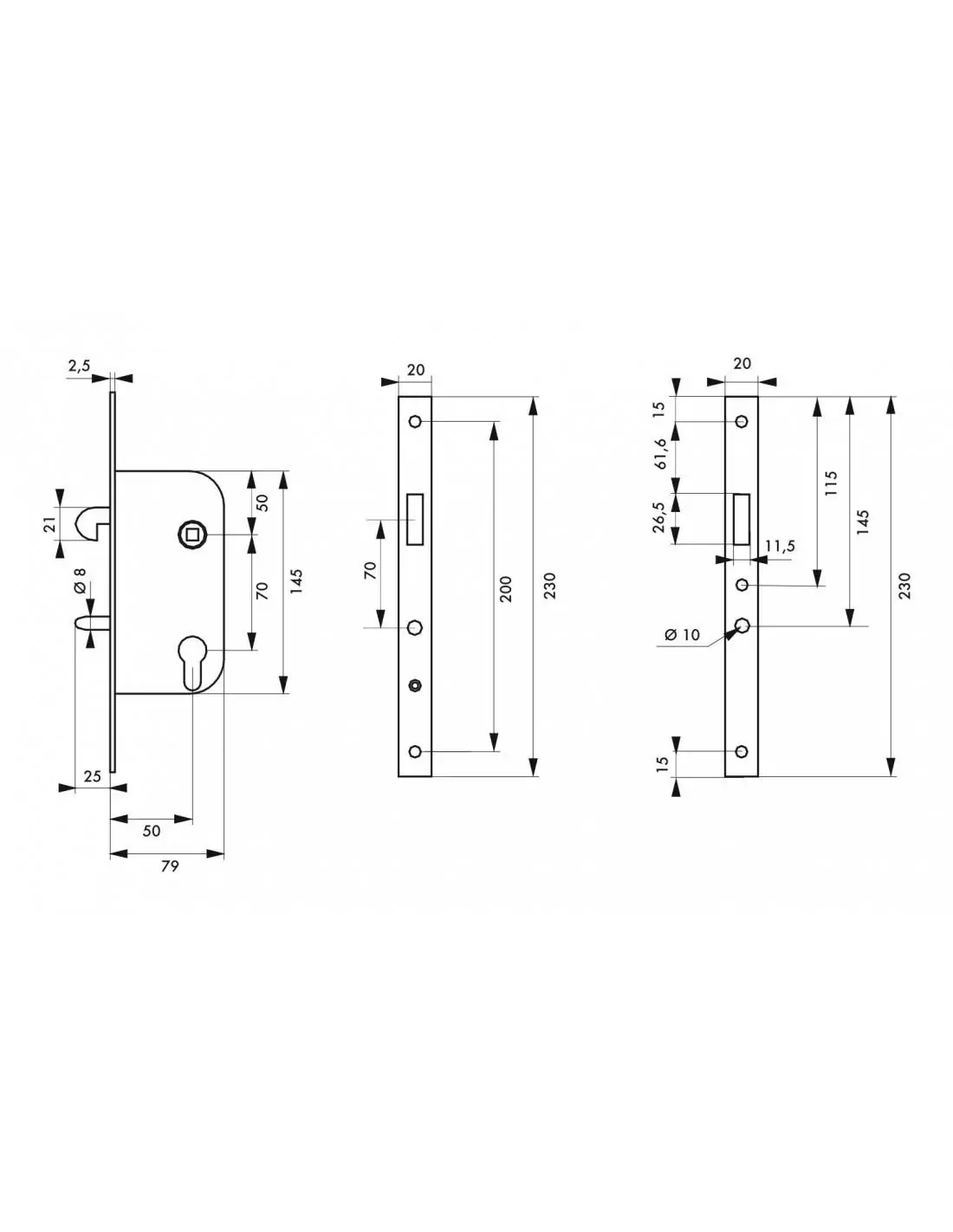 SERRUPRO - Boitier de serrure encastrable pour porte d'entrée - V/BR