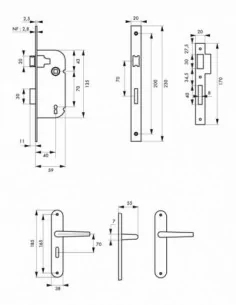 Garniture serrure axe 40 pdt ½ tour vbz/br 2 clés + ensemble leto 2