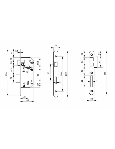 Serrure encastrable pour porte d'intérieur monomax nf têtère acier laitonné