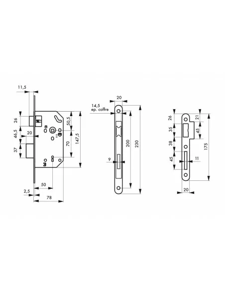 Serrure encastrable pour porte d'intérieur monomax nf têtère inox