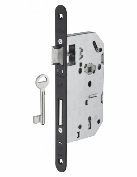 Serrure encastrable pour porte d'intérieur monomax nf têtère noire