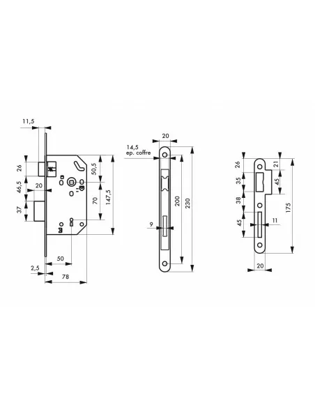 Serrure encastrable pour porte d'intérieur monomax nf têtère noire