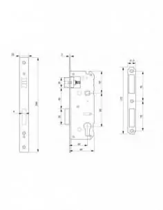 Serrure encastrable pour porte d'intérieur a45mm ea85mm bout carre 2
