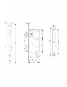 Serrure encastrable pour porte d'intérieur a50mm ea85mm bout carre 2