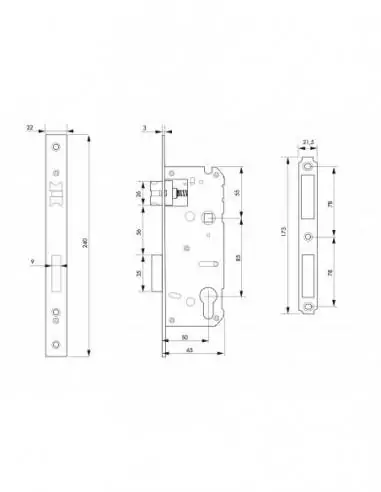 Serrure encastrable pour porte d'intérieur a50mm ea85mm bout carre Serrure encastrable pour porte d'intérieur a50mm ea85mm bout carre