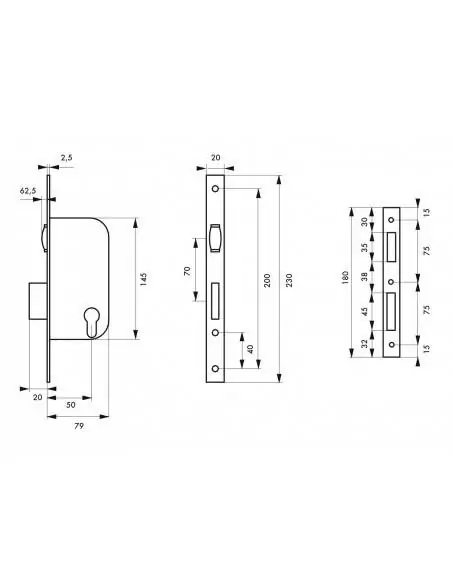 Serrure encastrable pour porte d'intérieur à rouleau v/bc 3 clés