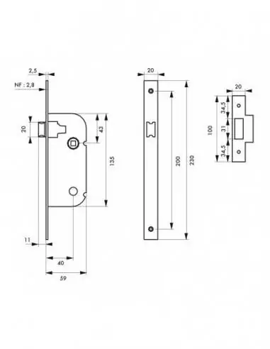 Serrure bec de canne réversible V/BC - Axe 40mm, 50 pièces non décolisable - THIRARD Serrure bec de canne réversible V/BC - Axe 40mm, 50 pièces non décolisable - THIRARD