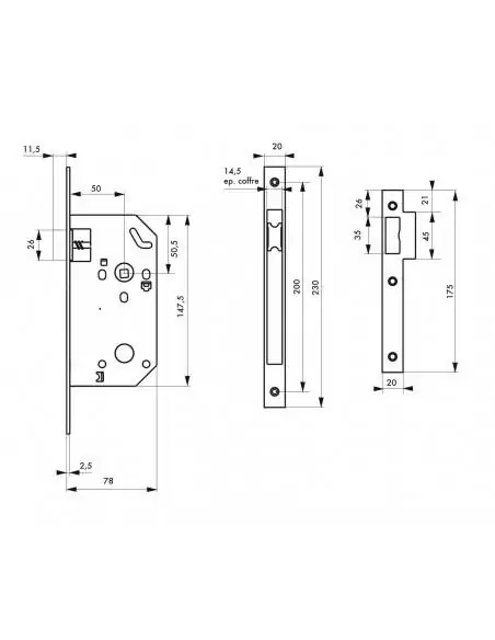 Serrure encastrable pour porte d'intérieur monomax nf bec de cane bc