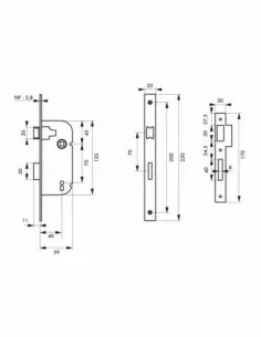 Serrure encastrable pour porte d'intérieur nf z/br 1 clé 2