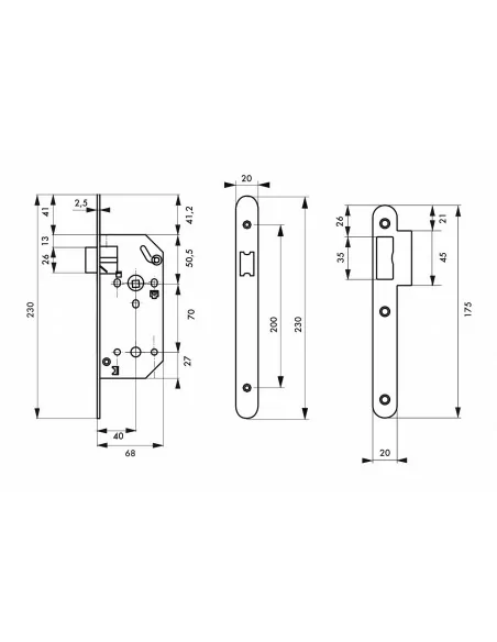 Serrure norme n.f bec de cane réversible v/br tétère inox sans gâche