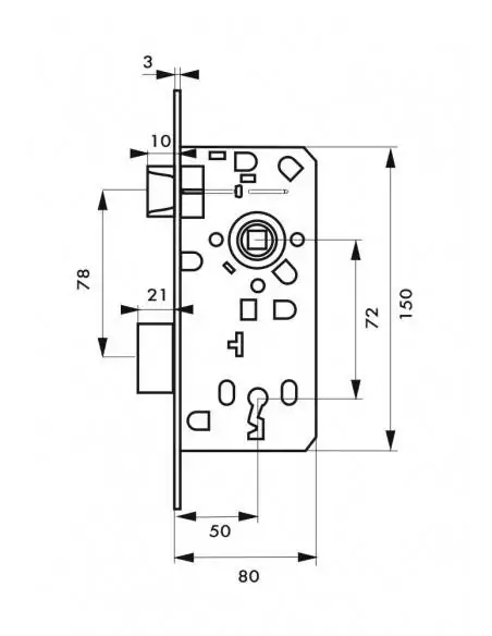 Serrure encastrable pour porte d'intérieur pêne dormant 1/2 tour 1 clé