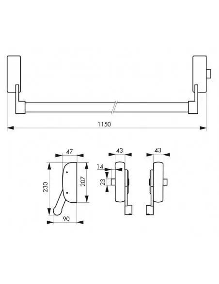 Serrure antipanique 1 point latéral réversible laqué blanc porte maxi 1150 mm