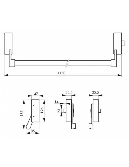 Serrure antipanique 1 point latéral réversible laqué gris porte maxi 1150 mm