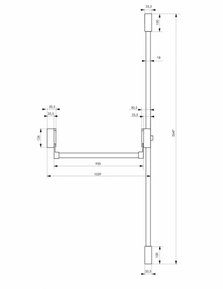 Serrure antipanique 2/3 points haut et bas réversible laqué blanc porte maxi 1150 mm