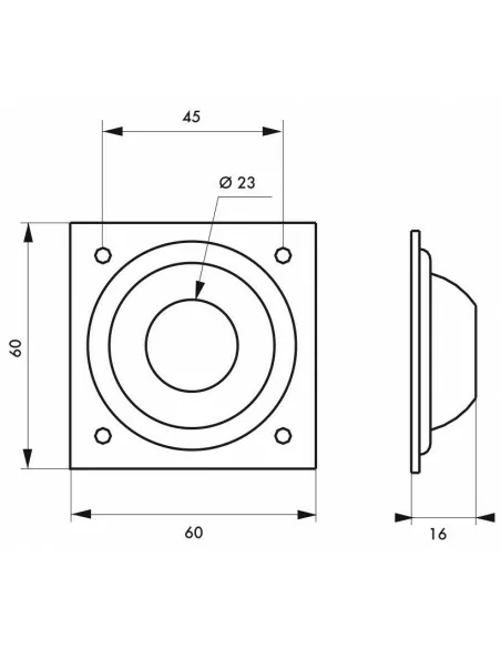 Entree à cuvette laiton chromé 60 x 60 pour verrou de sureté cylindre Ø 23 mm