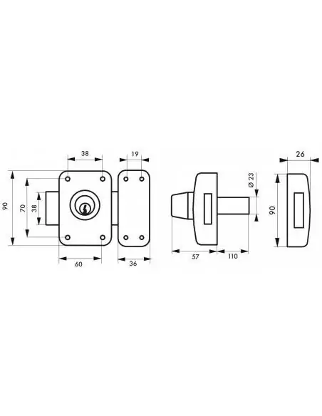 Verrou pour porte d'entrée vitrée Capital à cylindre double 110 mm