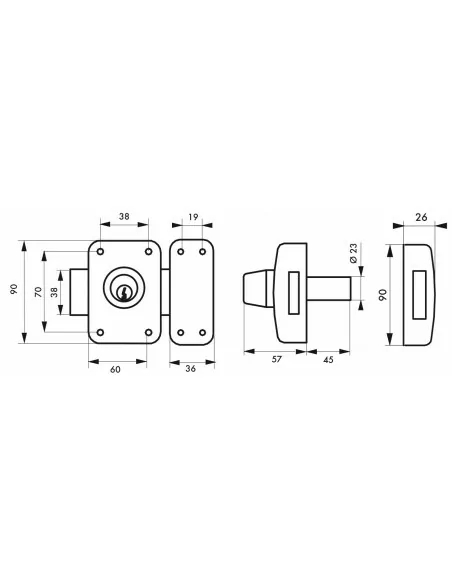 Verrou pour porte d'entrée vitrée Capital à cylindre double 45 mm