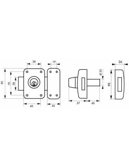 Verrou pour porte d'entrée vitrée Capital à cylindre double 60 mm