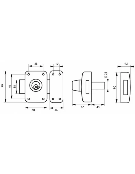 Verrou pour porte d'entrée vitrée Transit 2 à cylindre double 45 mm