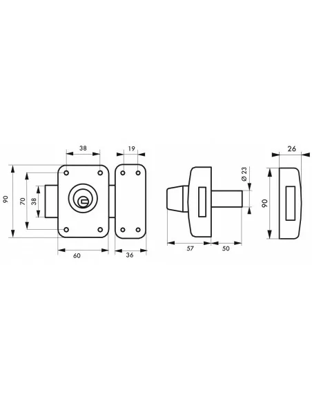 Verrou pour porte d'entrée vitrée Transit 2 à cylindre double 50 mm