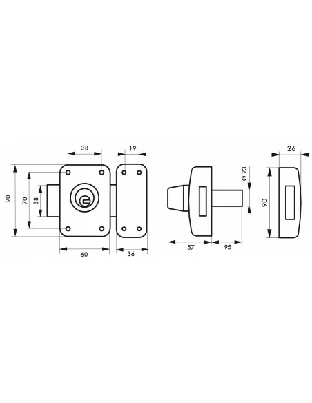 Verrou pour porte d'entrée vitrée Transit 2 à cylindre double 95 mm