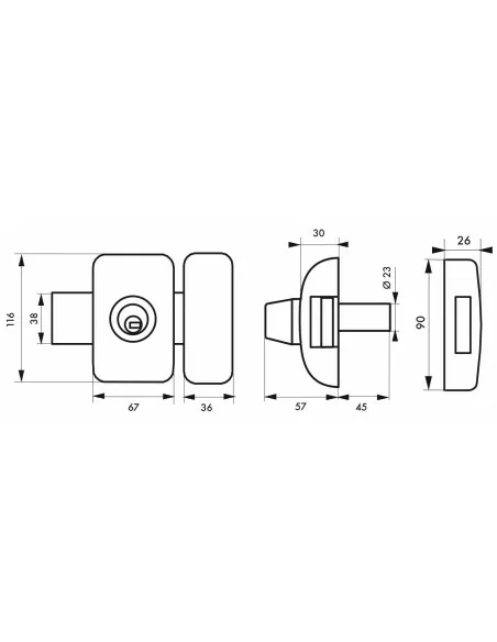 Verrou pour porte d'entrée vitrée Universel 6 goup. 45 mm argent