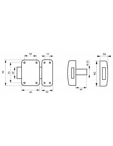 Verrou pour porte de cave et garage Capital sans bouton 40 mm Verrou pour porte de cave et garage Capital sans bouton 40 mm