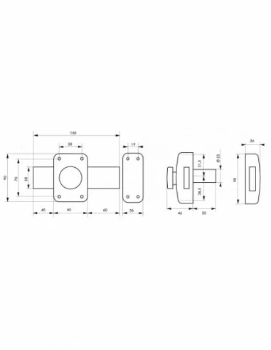 Verrou pour porte de cave et garage Capital à bouton et cylindre 30 mm pêne 160mm Verrou pour porte de cave et garage Capital à bouton et cylindre 30 mm pêne 160mm