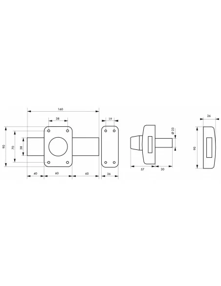 Verrou pour porte de cave et garage Capital à cylindre double 30 mm pêne 160mm