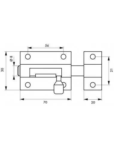 Verrou pour porte de meuble targette laiton chromé 70 mm Verrou pour porte de meuble targette laiton chromé 70 mm