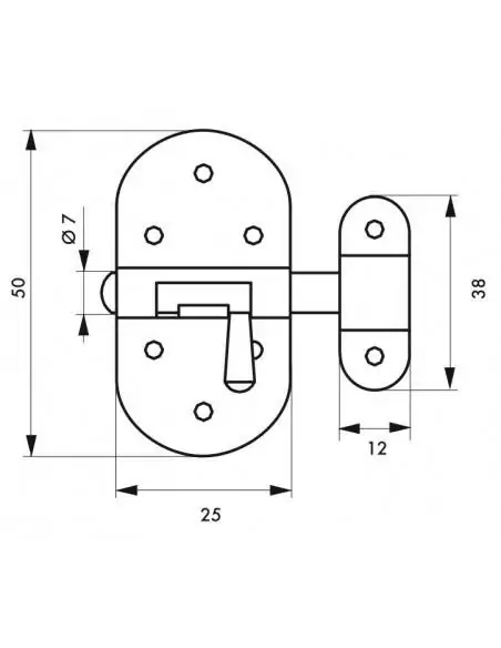 Verrou pour porte de meuble targette nickelée 25 mm