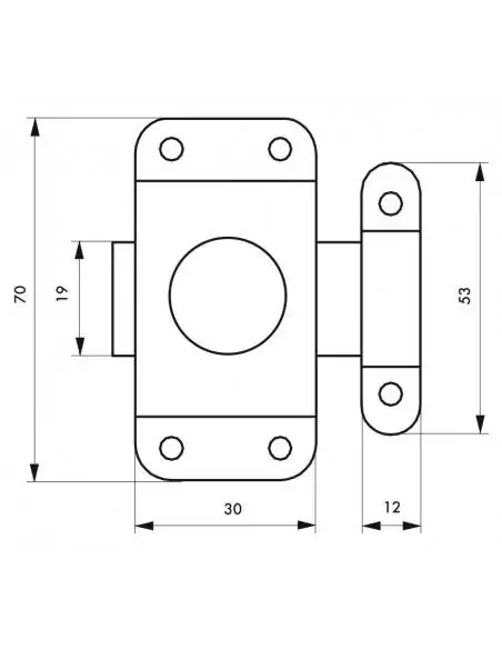 Verrou pour porte de meuble 30 mm acier nickelé