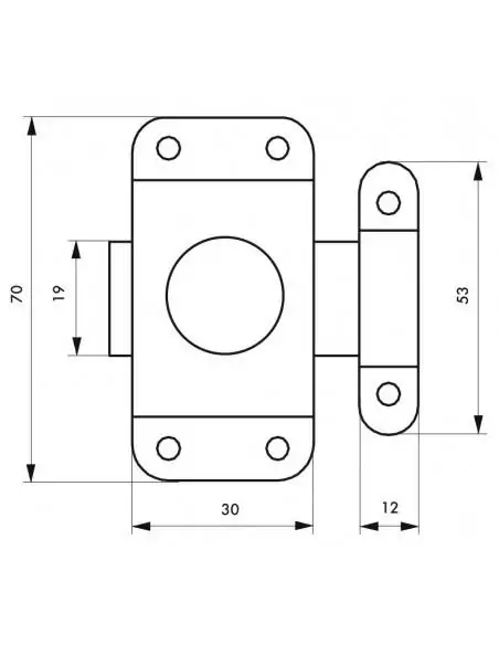 Verrou pour porte de meuble 30 mm acier zingué