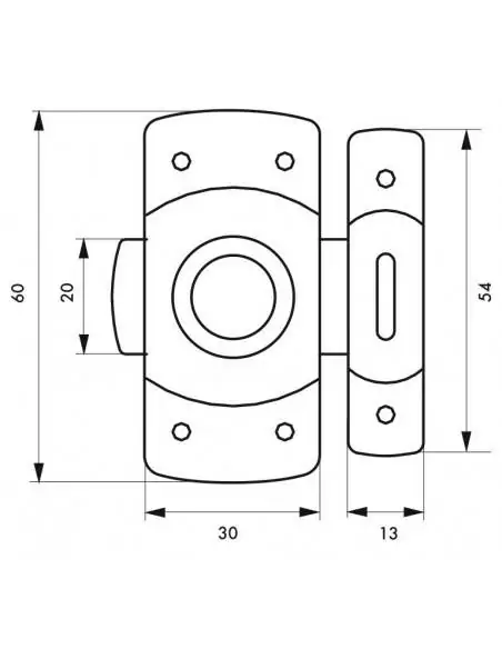 Verrou pour porte de meuble 30 mm laiton chromé