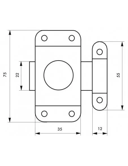 Verrou pour porte de meuble 35 mm acier zingué