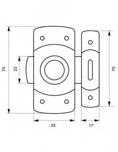 Verrou pour porte de meuble 35 mm laiton chromé Verrou pour porte de meuble 35 mm laiton chromé