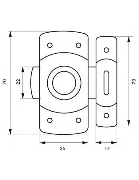 Verrou pour porte de meuble 35 mm laiton chromé