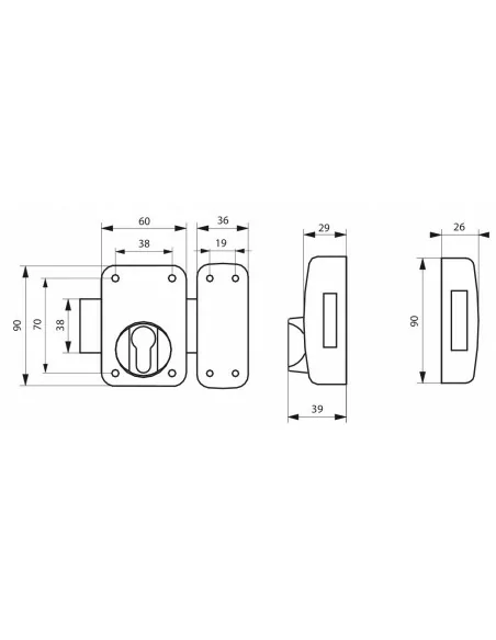 Verrou pour porte d'entrée Boîtier à cylindre profilé époxy or